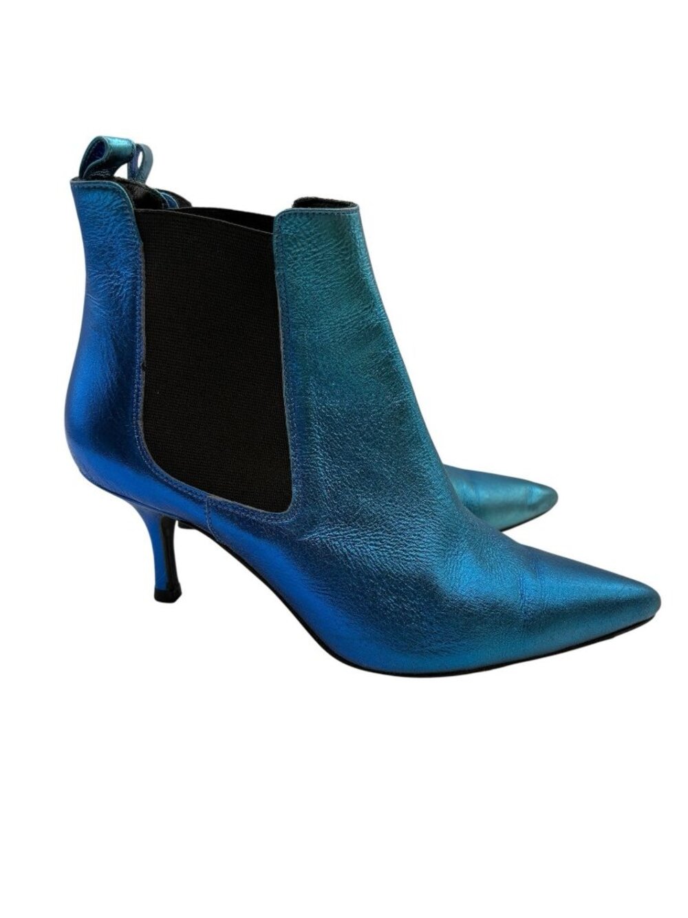 ANINE BING BLUE METALLIC LEATHER POINTED TOE ANKLE BOOTS WOMEN'S SZ 36 US 6